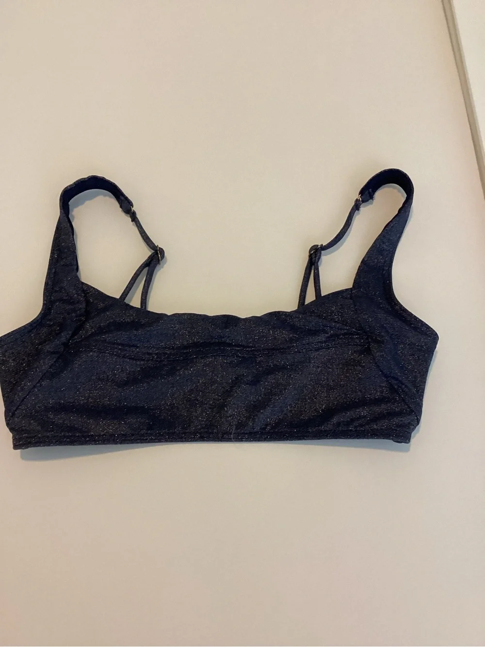SUBOO Bikini Top Small Blue Denim Metallic Lined Crop Festival Beach Coastal